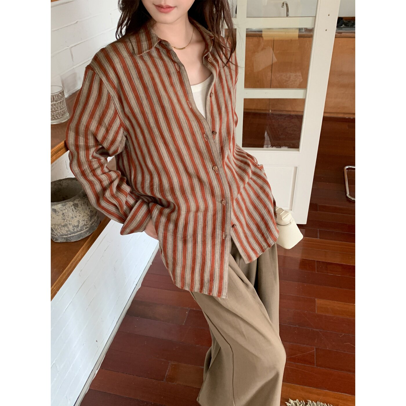 法式老钱风条纹衬衫女秋季长袖气质上衣宽松显瘦垂感独特通勤上衣