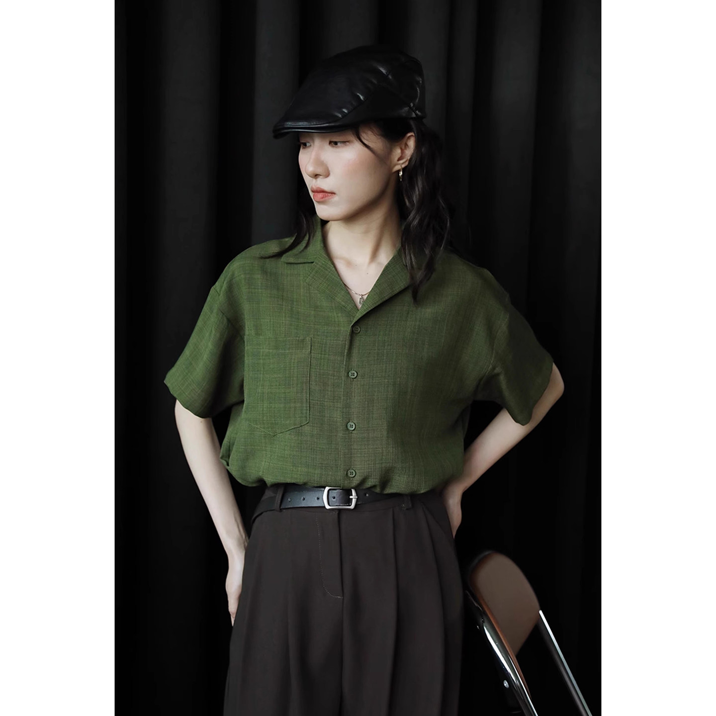 日系复古文艺感休闲短袖衬衫女夏