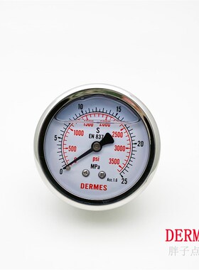 63油压表25MPA耐震压力表EN837-1轴向不带边0-3500psi螺纹G1/4