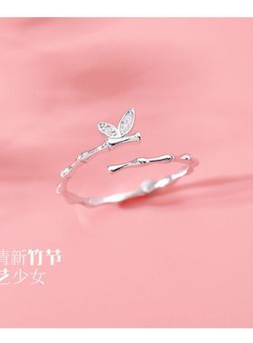 s925纯银竹节戒指女个性ins