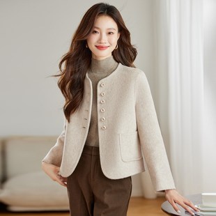 小个子轻熟风红色毛呢外套女2024秋冬新款高级感时髦短款妮子大衣