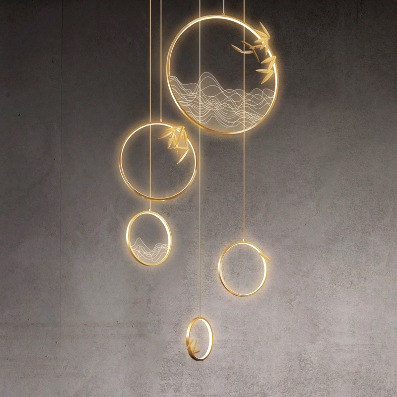 loft楼梯吊灯长吊灯复式楼别墅公寓客厅旋转挑空楼梯间中山灯具