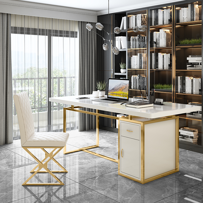 北欧烤漆电脑桌简约大理石书桌办公桌工作台美容院咨询桌接待桌