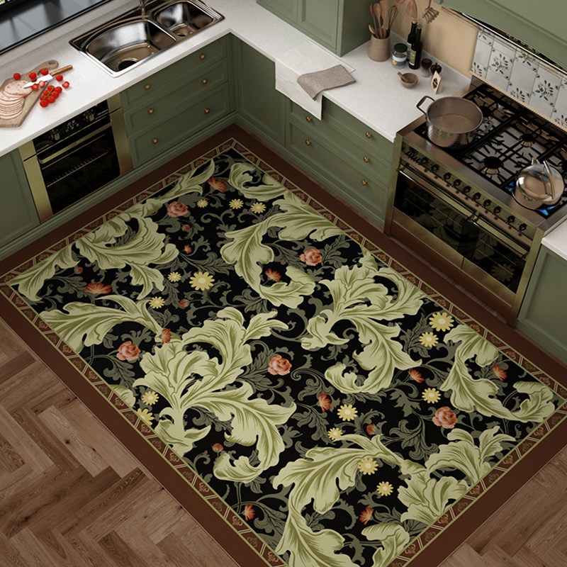 美式中古风厨房地垫pvc免洗可擦防油防水脚垫大尺寸防滑全铺地毯
