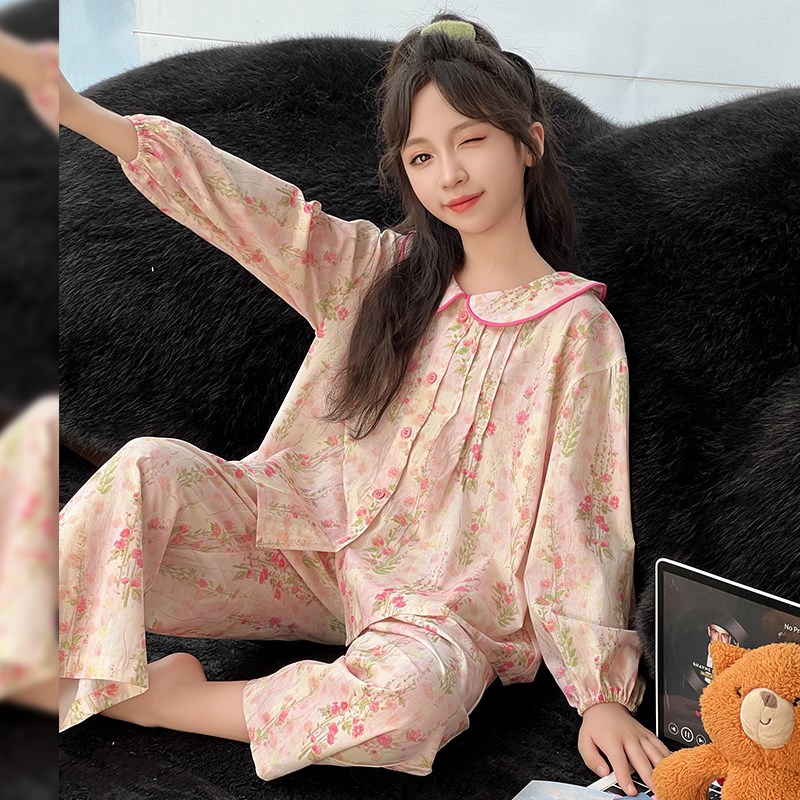 儿童睡衣女童春秋款2024新款纯棉长袖薄款套装网红女孩公主家居服