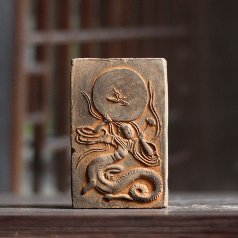 砖雕拓片女娲补天图仿古陶砖摆件手工拓片DIY工具伏羲女娲陶拓版