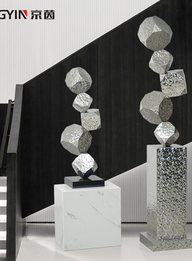 不锈钢金属装饰品售楼处装置艺术雕塑酒店走道大型落地抽象摆件