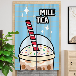 奶茶店门帘logo定制厨房布帘子操作间布艺遮挡帘半帘免打孔隔断帘