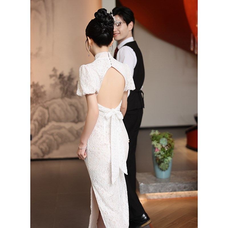 白色旗袍敬酒服新娘2024新款中式订婚晚礼服裙领证登记毕业成人礼