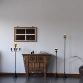 复古铁艺烛台中式 摆件油灯 铸铁落地灯禅意仿古茶室民宿道具软装