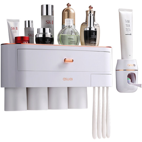 牙刷置物架刷牙挂墙式免打孔漱口杯壁挂套装牙具牙缸收纳盒挂壁式