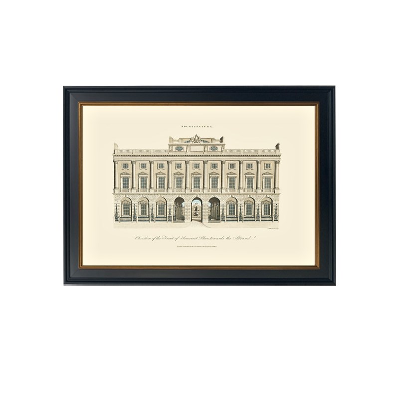 欧美式黑白复古玄关装饰画建筑素描图书馆背景墙挂画艺术客厅壁画图片