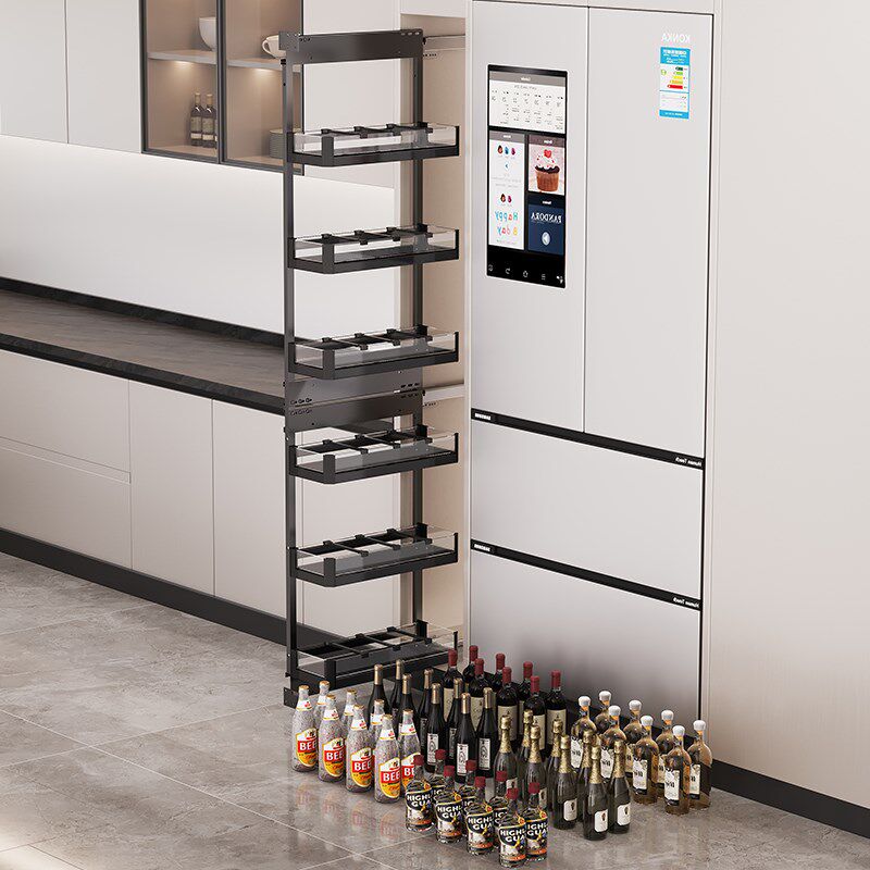 阳台洗衣机家政柜侧边夹缝冰箱高柜拉篮抽拉晾衣架收纳滑轨置物架