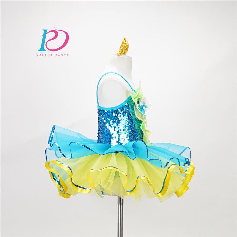 芮其儿新款儿童女舞台演出服舞蹈比赛蓬蓬纱裙亮片可爱节日演出