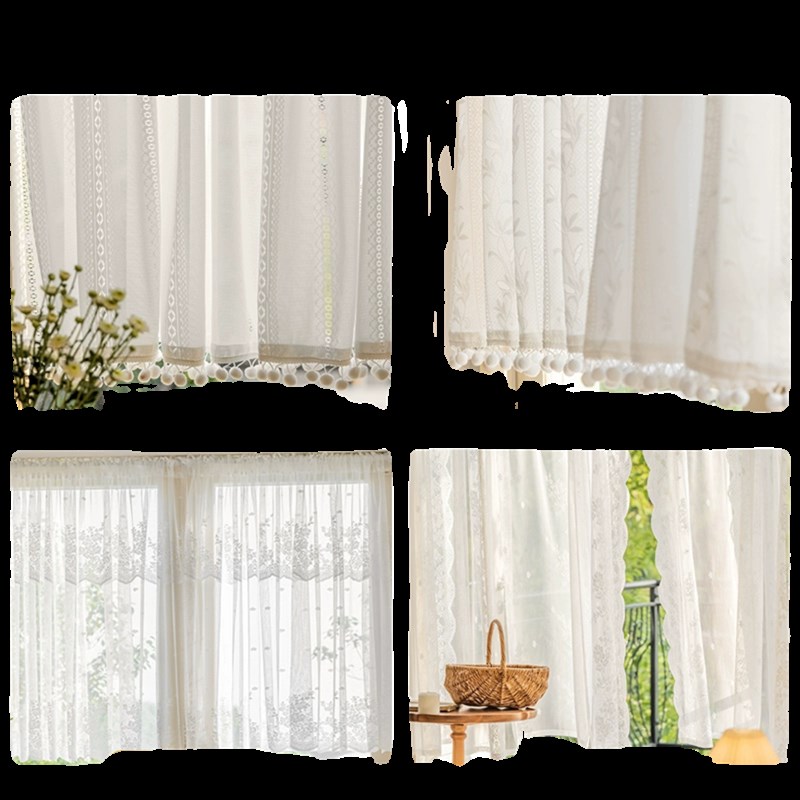 法式门帘隔断帘遮光短帘飘窗魔术贴不透小窗遮挡免打孔厨房纱窗帘