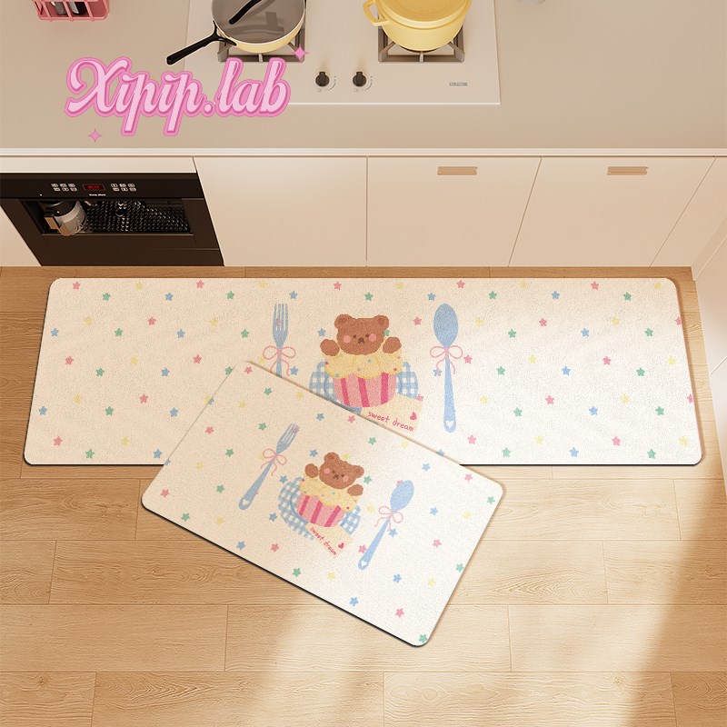 xipiplab韩式奶油风厨房吸水吸油地垫可擦免洗长条脚垫子防滑地毯