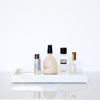 北欧风格卫生间洗手台高档白色大理石收纳一体托盘