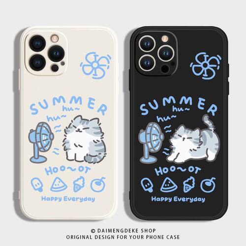 吹风扇猫咪iPhone16/14promax手机壳17P苹果13/12华为mate50可爱情侣vivo/7plus卡通xr荣耀xsmax/防摔保护套