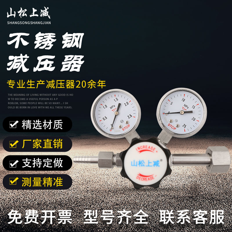 316L不锈钢减压阀二氧化硫氯化氢E减压器氧气氮气氩气耐腐蚀减压