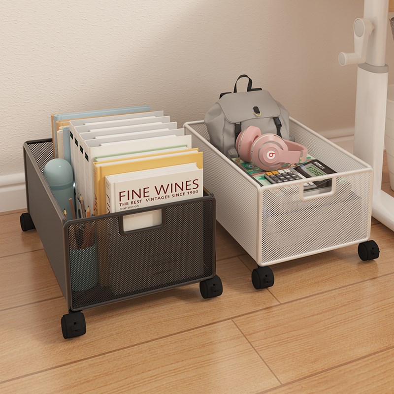 桌下书架书本收纳架箱可移动书包放置神J器办公室桌边小推车置物