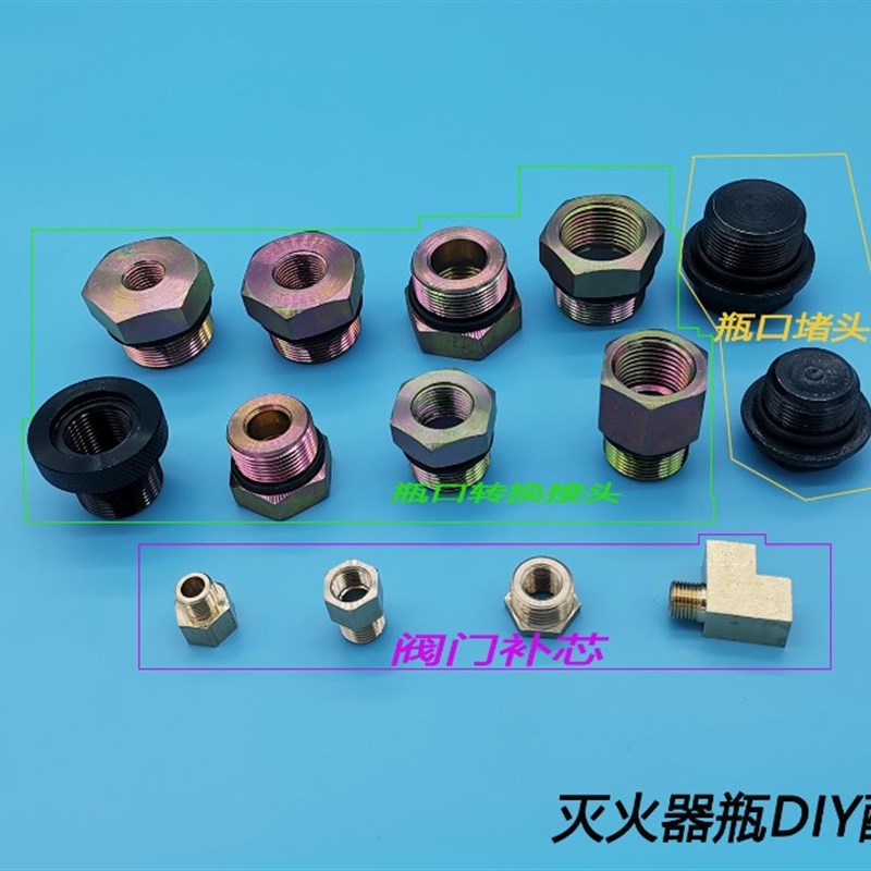 灭火器瓶c口转换接头公制转英制2分4分6分DIY喷口补芯钢瓶堵头堵