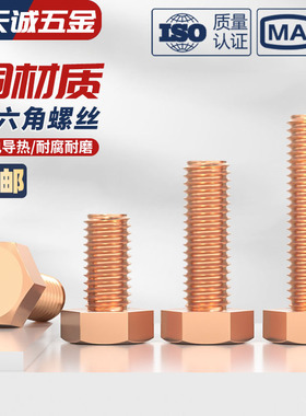 T2紫铜外六角螺丝外六角方螺栓外六角螺钉子M5M6M8M10M12MZ16M20