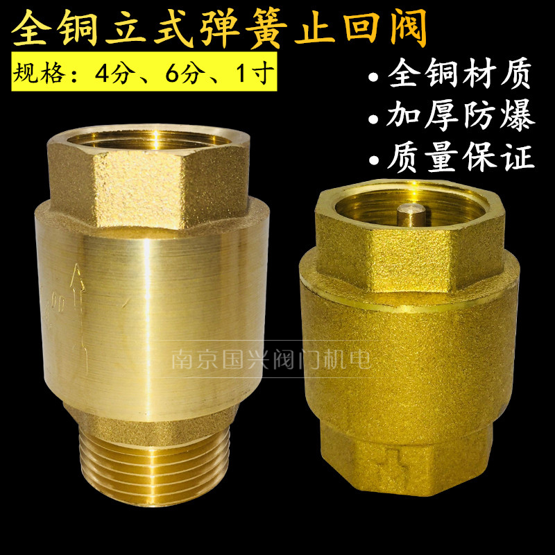 全铜内外丝止回阀4分6分1寸水管水表弹K簧单向阀立式双内丝止逆阀