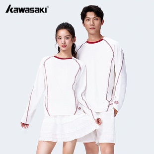 川崎羽毛球服运动长袖T恤男女款圆领速干透气跑步健身上衣打底衫