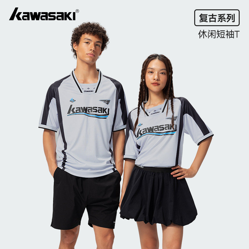 川崎2025新款复古羽毛球服男女款夏季速干透气宽松运动短袖T恤,运动/瑜伽/健身/球迷用品,羽毛球上装,淘宝优惠券,粉丝福利购,淘宝优惠卷