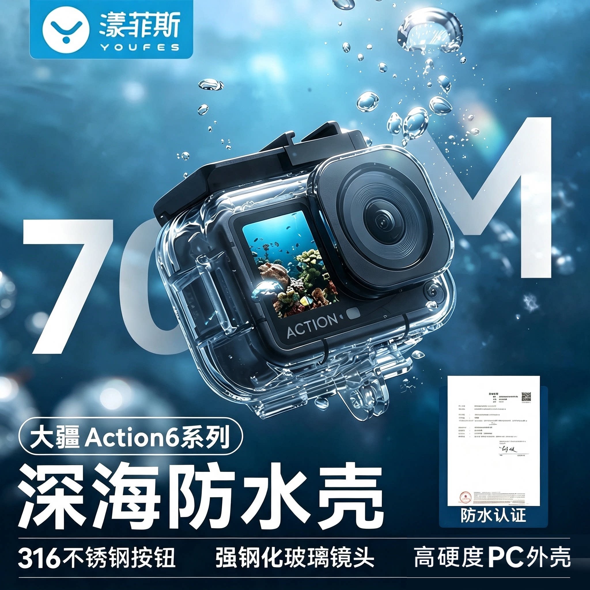 适配大疆Action6防水壳72米潜水图片