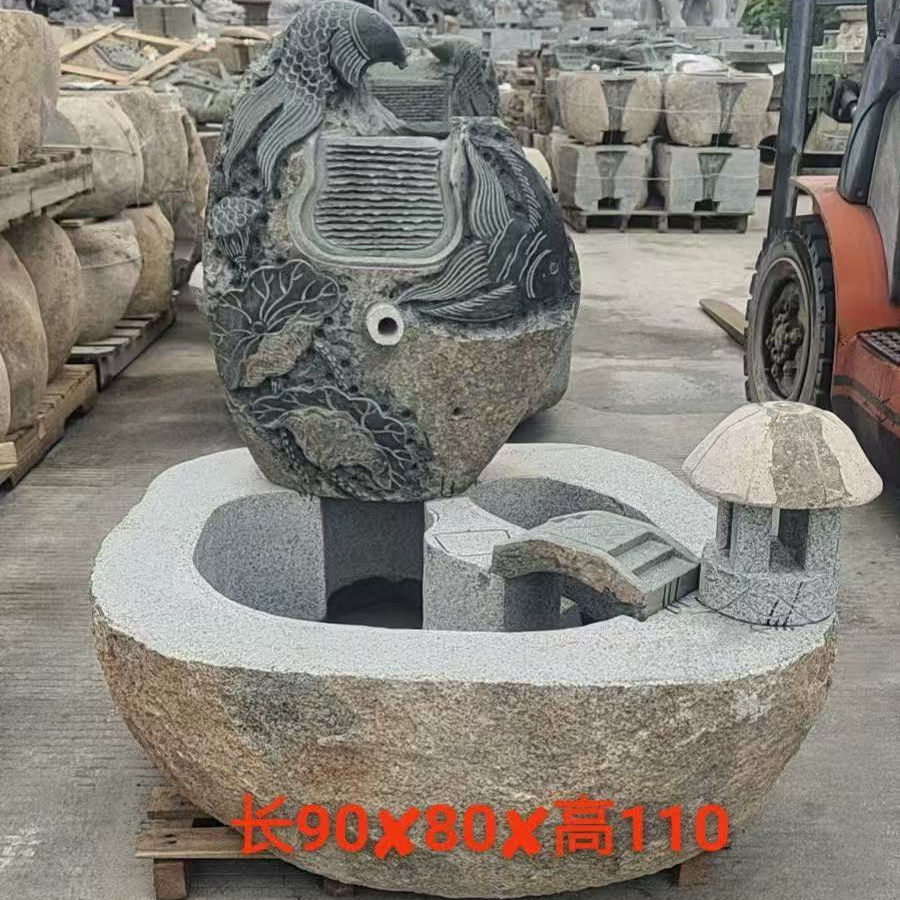 自然原石叠层流水摆件石头鱼缸假山造景庭院花园水槽石缸石海池