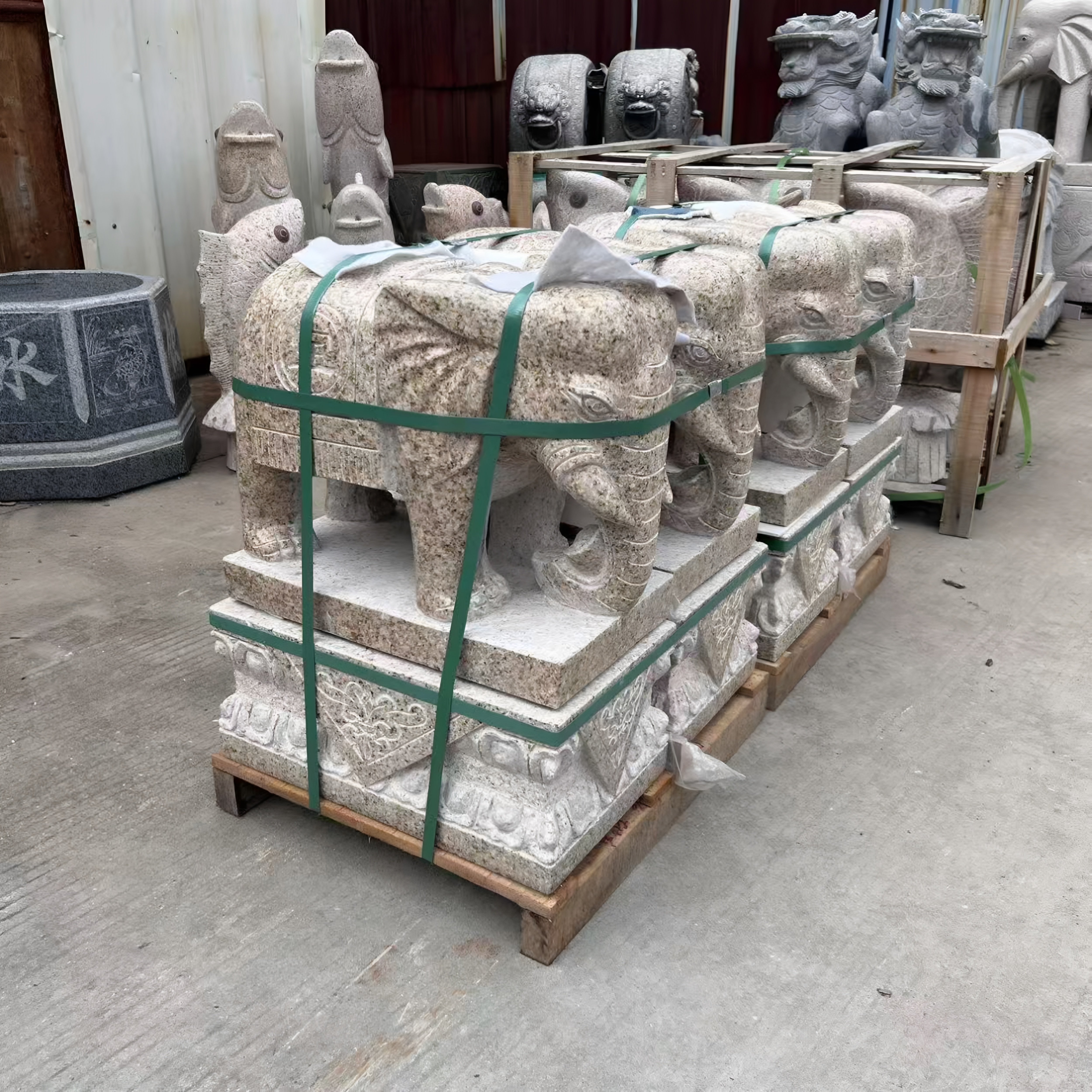 60高天然花岗岩公母大象镇宅招财进宝吸财风水看门大石象惠安石雕