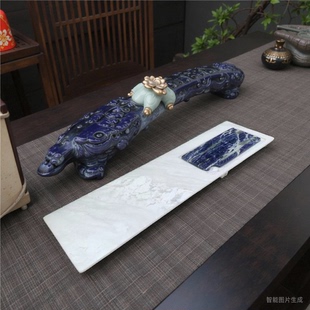 孤品高端奢石景泰蓝与白玉石结合手工雕刻排水款干湿两用石头茶盘