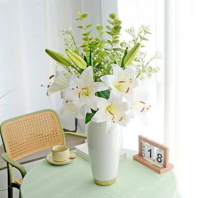 手感百合花假花仿真花束家居客厅电视柜高档花艺餐桌插花装饰摆件