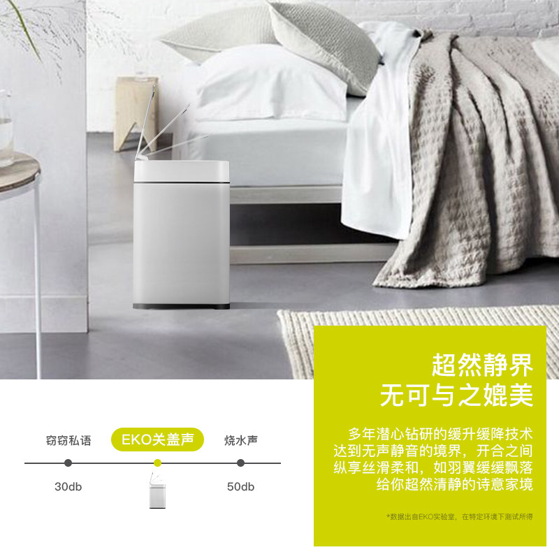 EKO智能感应垃圾桶家用客厅厕所卫生间创意自动感应带盖桶白小方