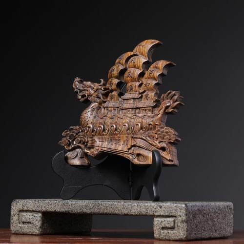 香木摆件龙舟一帆风顺摆件雕刻工艺品客厅桌面装饰品