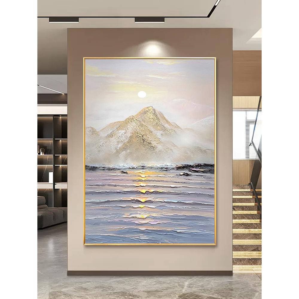 大芬油画村纯手绘日出金山客厅沙发玄关装饰画现代简约立体感挂画