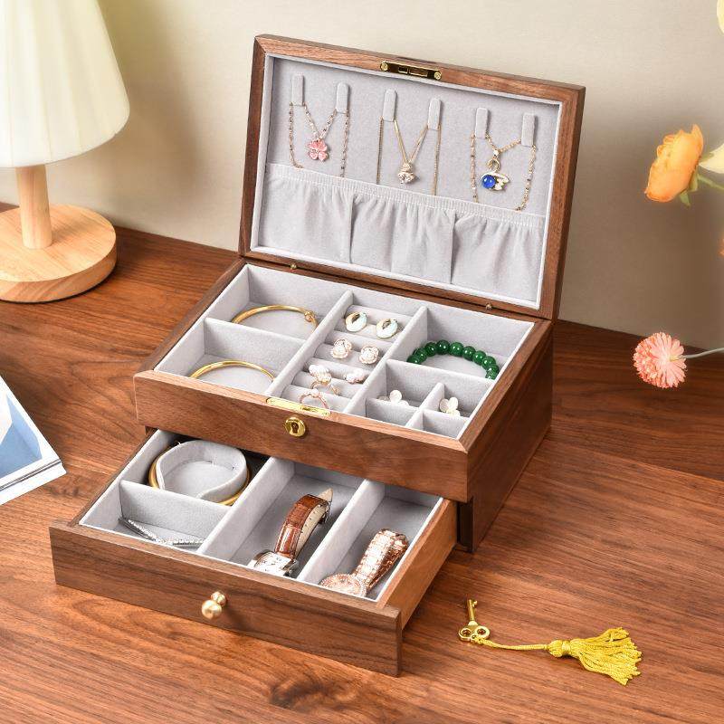 胡桃木三金首饰盒高档轻奢带锁双层首饰拼珠宝收纳盒大容量木质,畜牧/养殖物资,畜牧/养殖器械,淘宝优惠券,粉丝福利购,淘宝优惠卷