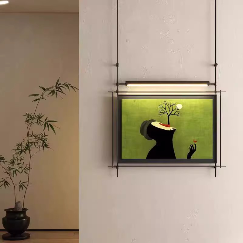 法式中国风小清新壁挂售楼处背景金属杆装饰画带灯复古装饰挂画