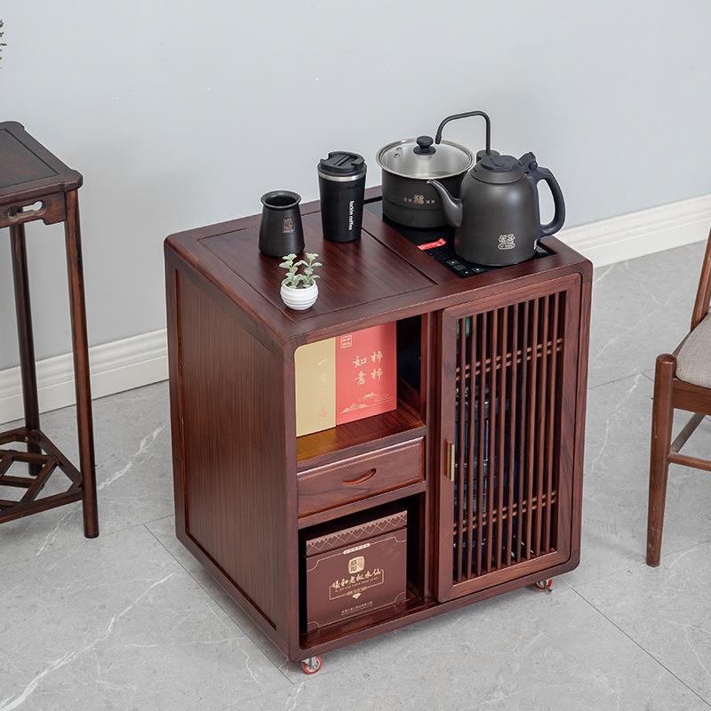 红玫瑰木移动茶水柜中古风实木家用茶几圆角沙发边几茶桌边柜收纳