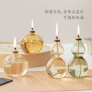 饰摆件 创意玻璃油灯葫芦南瓜造型氛围感家用油灯简约风桌面装