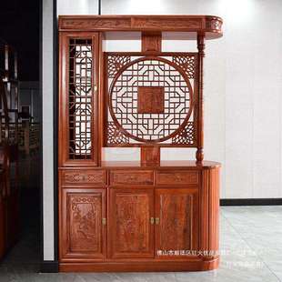 仿古实木家用入户门龙柱玄关柜双面屏风隔断客厅遮挡福字柜 新中式