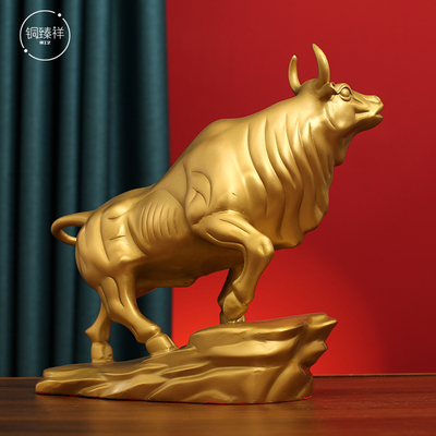 黄铜金牛转干坤客厅玄关装饰摆件 中式风格祝福用途铜质摆设