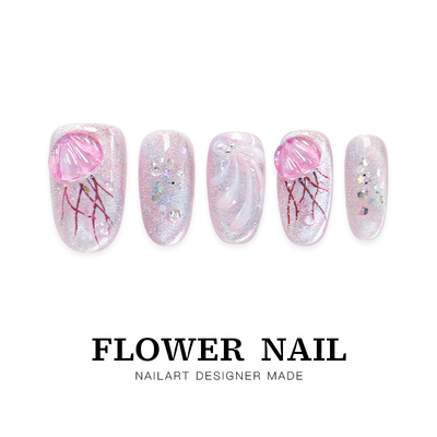 花芷「可爱水母」紫色水母美甲纯手工穿戴甲中长款2025新款高级感