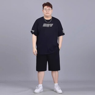 五分短裤 圆领上衣短袖 男款 大码 百搭潮 夏季 两件套时尚 胖子休闲套装