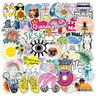 跨境100张小清新乙烯基防水拉杆箱行李箱水杯美学涂鸦VSCO贴纸