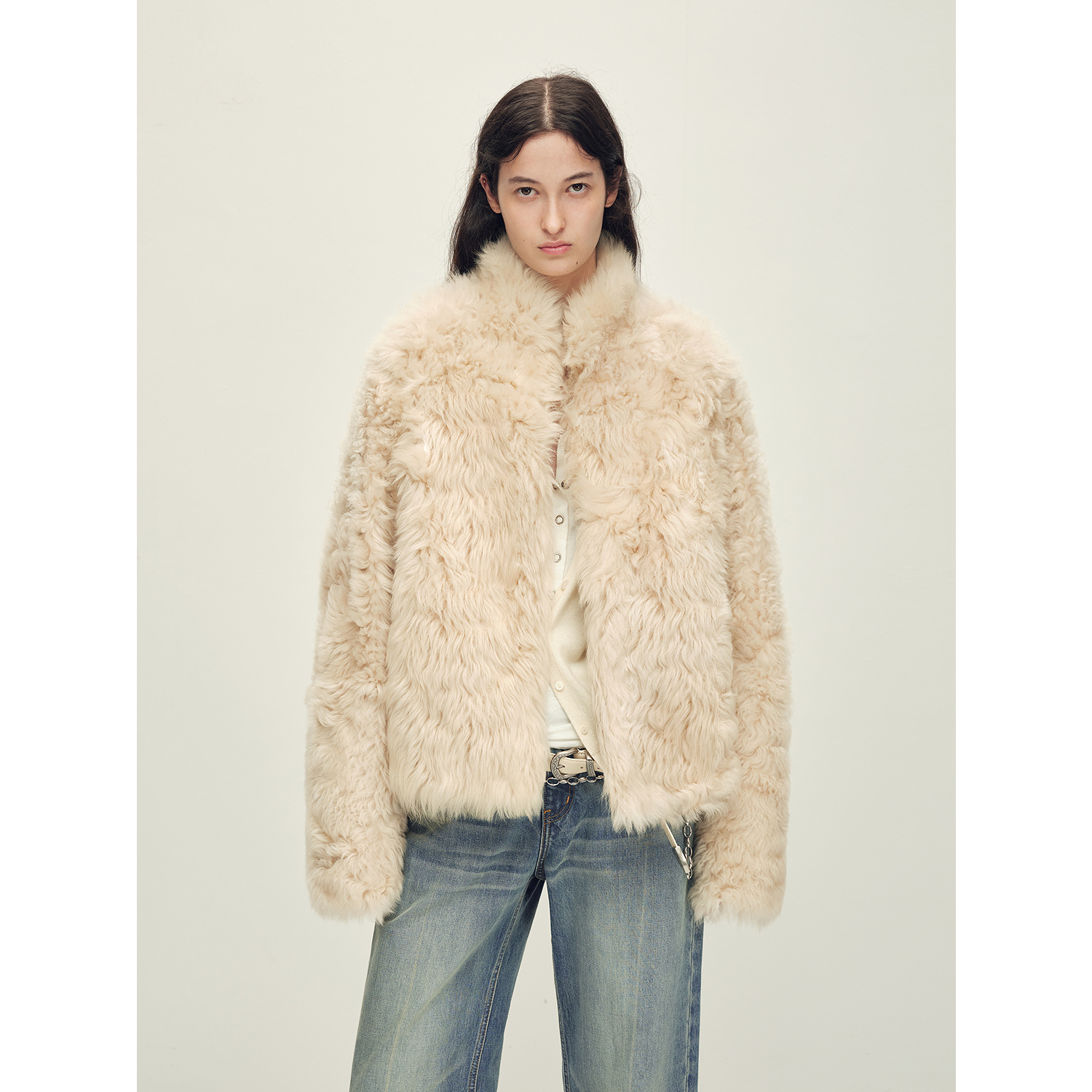 短款托卡卷毛皮草外套付智恩