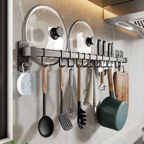 厨房挂钩免打孔挂杆壁挂式刀架置物架多功能挂勺子铲子挂架收纳架