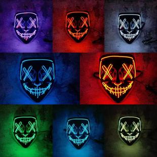 带资质万圣节发光面具V字带血恐怖LE冷光线面罩街舞骷髅鬼脸小丑