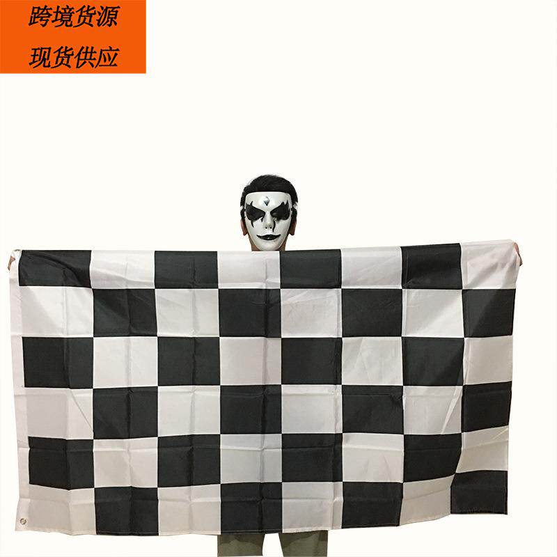 厂家直销赛道信号涤纶布丝网印黑白格子赛车旗帜 90*150cm方格旗